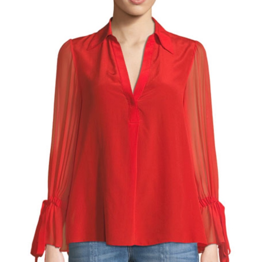 Alice + Olivia Geraldine Bow-Sleeve Collared Tunic